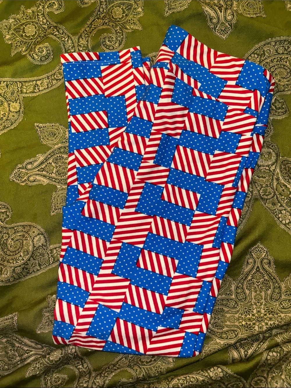 LuLaRoe Patriotic Red & Blue Flag Print Leggings
